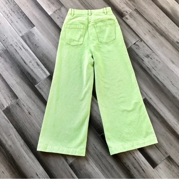 Urban Outfitters ‘Lena’ High Rise Wide Leg Pants in Lime - Picture 6 of 10